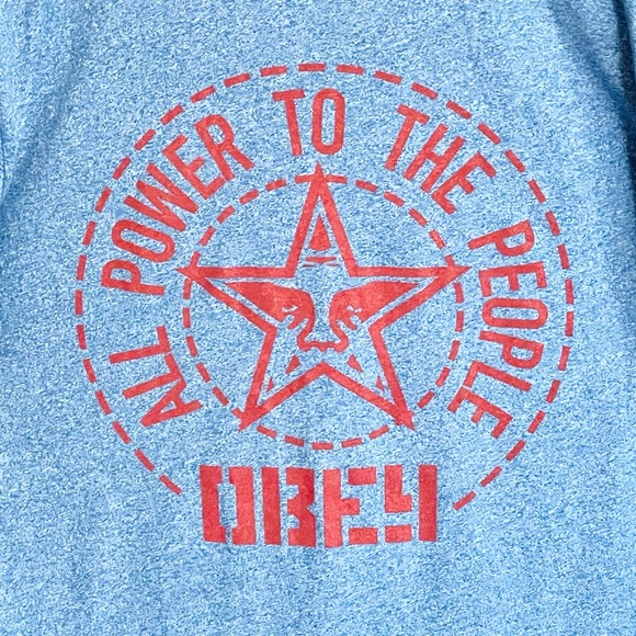 Obey All Power To The People Graphic Heather Blue T Shirt Men’s size XXL - Picture 3 of 6